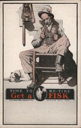 Time to re-tire and get a Fisk. Policeman sleeping in rocker with dog at feet. Postcard