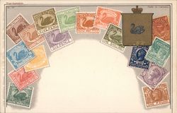 A group of colorful postage stamps Postcard