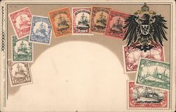 Deutsch-Ostafrika assorted stamps and shield Postcard