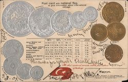 Post-card with national flag to give information about international coinage (Egypt) Postcard