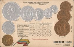Carte postale avec pavillon national por faire connaitre le monnayage international. Postcard