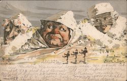 Mountain Scene whose mountains are giant faces with hats Postcard
