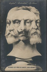 3 faces sculpture - Mefiance Est mere De Surete, Donc Mefioms Nous! - England Deutschland La France Postcard
