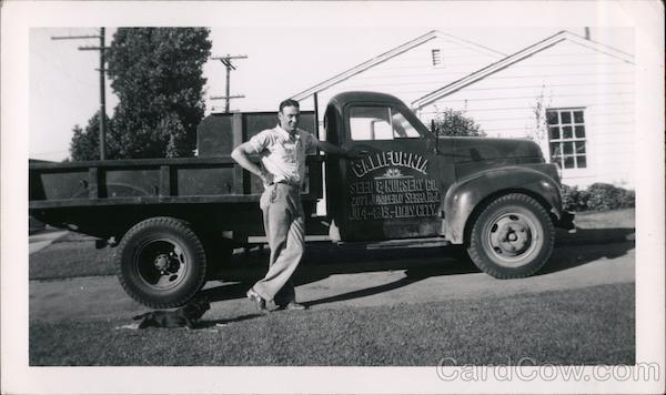 Man, Dog and California Seed & Nursery Co. Pickup Truck Daly City