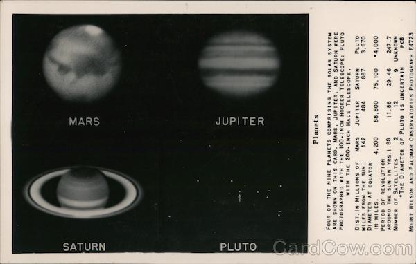 Mars, Jupiter, Saturn, Pluto Mount Wilson and Palomar Observatories Photograph