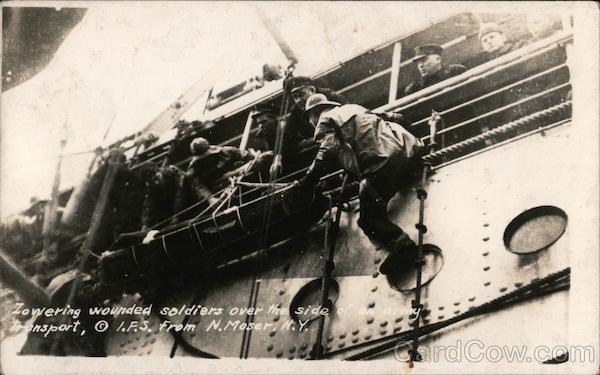 Lowering Wounded Soldiers Over the Side of an Army Transport