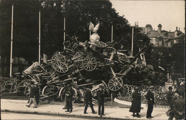 War cannons and carts piled up in plaza Paris France