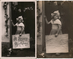Set of 2 Cards: Dutch Girl with Poster and Original Blank Photo Postcard