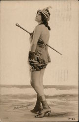 Woman in Costume at the Seashore Postcard