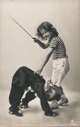 Young girl with large clown doll Postcard