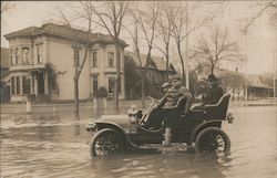 Flood - people in car sitting in floodwater in a neighborhood Stockton, CA Postcard Postcard Postcard