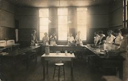 1913 Home Economics class room and students Postcard
