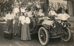 Group photo around touring car Postcard