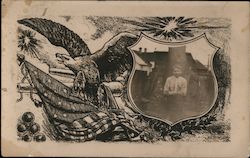 Patriotic Theodore E. McCann age 16 1913 photo inserted with eagle, cannon and U.S. flag Postcard