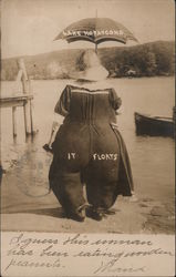 Lake Hopatcong - It floats. Large woman going into the water Postcard