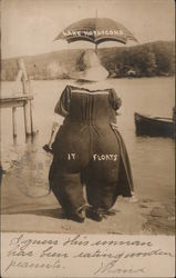 Lake Hopatcong - It floats. Large woman going into the water New Jersey Postcard Postcard Postcard
