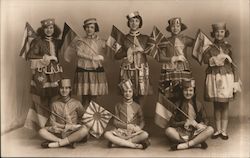Girls with Flags of the Allies Postcard