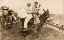 Famous Roundup Band - Two men with drum and horn on burro Postcard