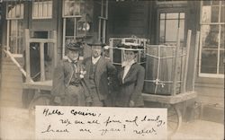 People with Luggage Cart at Railroad Depot Postcard