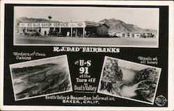 R.J. "Dad" Fairbanks Big Blue Baker Service Station Cabins Meals Postcard