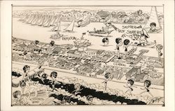 Cartoon Map Balboa island and other sights Newport Beach, CA Burke Postcard Postcard Postcard