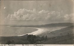 Wide view of Beach and hillsides. Postcard
