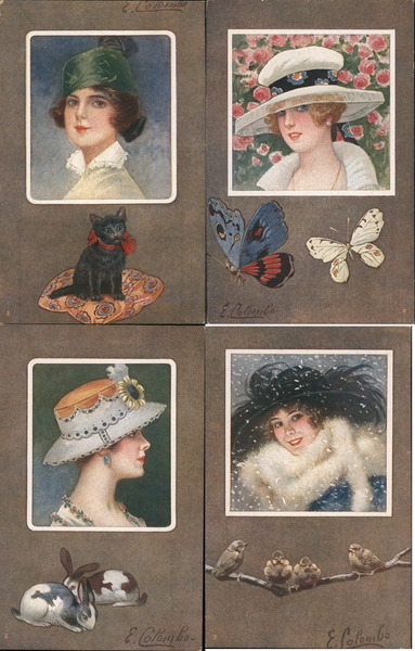 Set of 4: Women's Heads, Square Series 436 E. Colombo