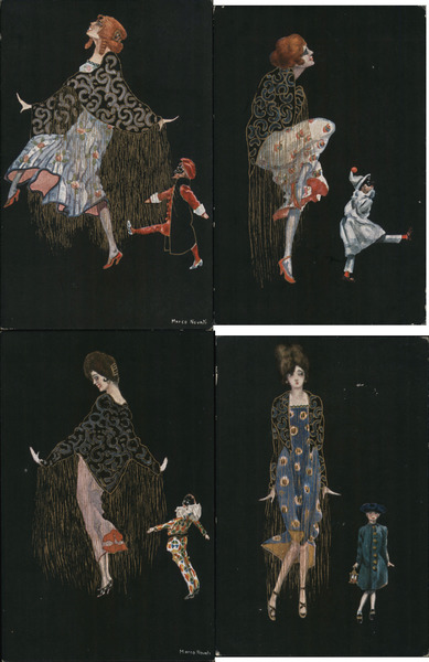Lot of 4: Women with Puppets, Art Deco Marco Novati