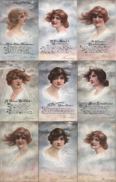 Set of 9: Women Time of Day/Night Moonrise/Sunrise