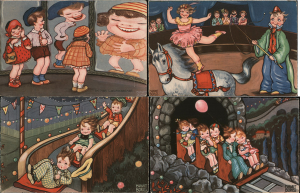 Set of 4: Children at Circus Margret Boriss Artist Signed