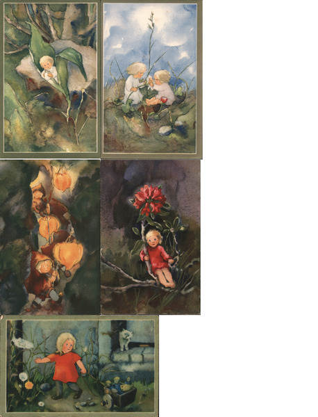 Lot of 5: Children Fantasy Flowers M.W. Artist Signed