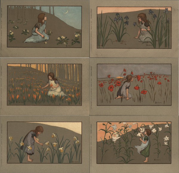 Set of 6:Series 701 Girls and Flowers Sybil Barham