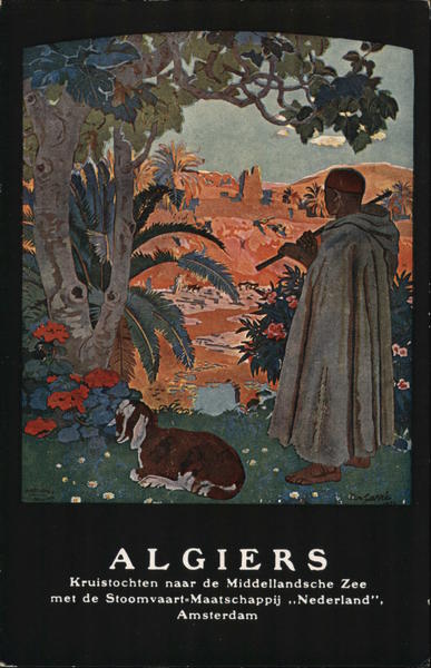 Shepard in Robe Stands With Goat Algiers Algeria Africa