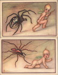 Set of 2: Fairy with Spider Artist Signed Adolfo Busi Postcard Postcard Postcard