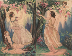 Set of 2: Chiostri Woman with Cherub Postcard
