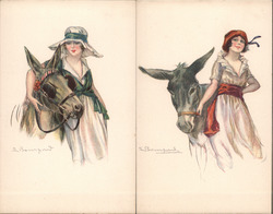 Set of 2: Women with Donkeys Postcard