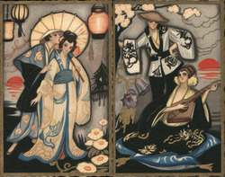 Set of Two: Italian Art Deco Asian Couple Postcard Postcard Postcard