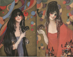 Set of 2: Italian Art Deco Women Postcard