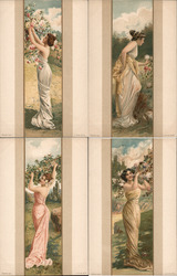 Set of 4: Women with Flowers Postcard