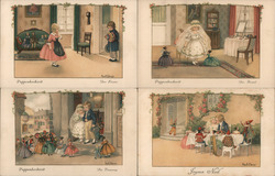 Set of 4: Children, Doll Wedding" Puppenhochzeit Postcard