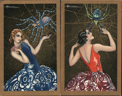 Lot of 2: Women with Spiders Postcard
