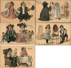 Set of 5: Children Married Life Postcard