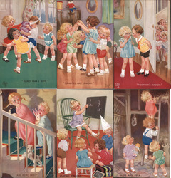 Set of 6: Happy Childhood Series 3037 Postcard