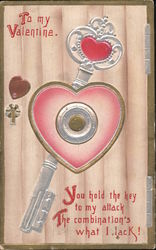 Key and Heart-Shaped Combination Lock on Safe Door Postcard