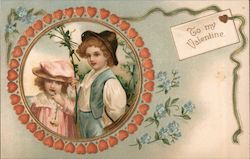 To My Valentine - Girl in pink and Boy in blue Postcard