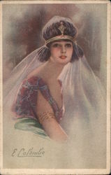 Woman in Veil Artist Signed E. Colombo Postcard Postcard Postcard