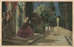Couple kissing on the stair near a fancy wrought-iron gate Artist Signed Ezio Anichini Postcard Postcard Postcard