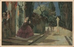 Couple kissing on the stair near a fancy wrought-iron gate Postcard
