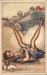 Woman with Small Dog, Legs in Air Postcard