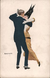 Art Deco: A man dances with a woman who is wearing a very tall black hat Postcard